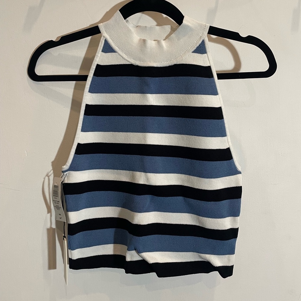 Babaton Striped Halter Tank in Blue, White & Black